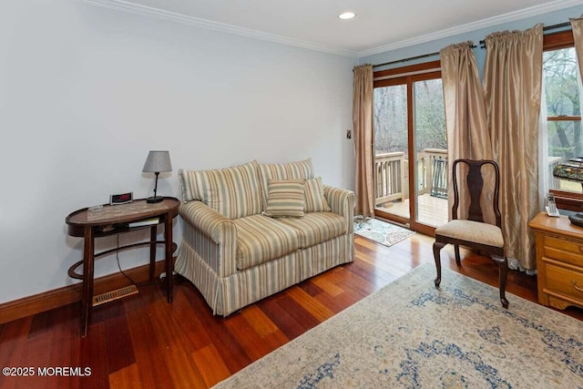 75 Brown Rd, Howell, NJ 07731 - sitting room featuring wood finished floors, ornamental molding, recessed lighting, and baseboards