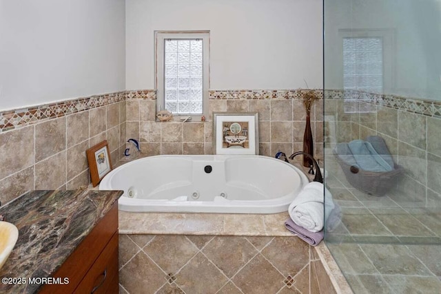75 Brown Rd, Howell, NJ 07731 - bathroom with a tub with jets, vanity, and a walk in shower