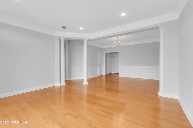 7 Centre St Unit 1303, Ocean Twp, NJ 07712 - spare room featuring a chandelier, ornamental molding, light wood-type flooring, recessed lighting, and a wainscoted wall