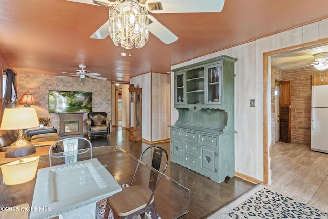 388 Atlantic Ave, Long Branch, NJ 07740 - dining space with ceiling fan, wood finished floors, and wallpapered walls