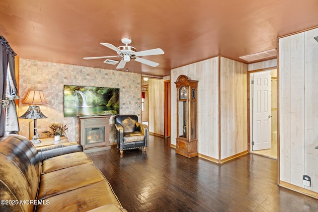 388 Atlantic Ave, Long Branch, NJ 07740 - living room featuring wood finished floors, a ceiling fan, and a glass covered fireplace