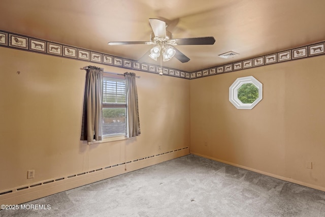 388 Atlantic Ave, Long Branch, NJ 07740 - spare room with a baseboard heating unit, healthy amount of natural light, carpet floors, and ceiling fan