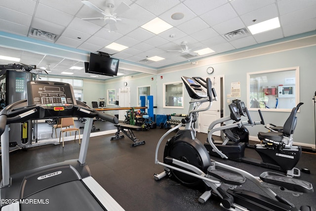 37 Violet Ct, Holmdel, NJ 07733 - workout area with ceiling fan, a paneled ceiling, and baseboards
