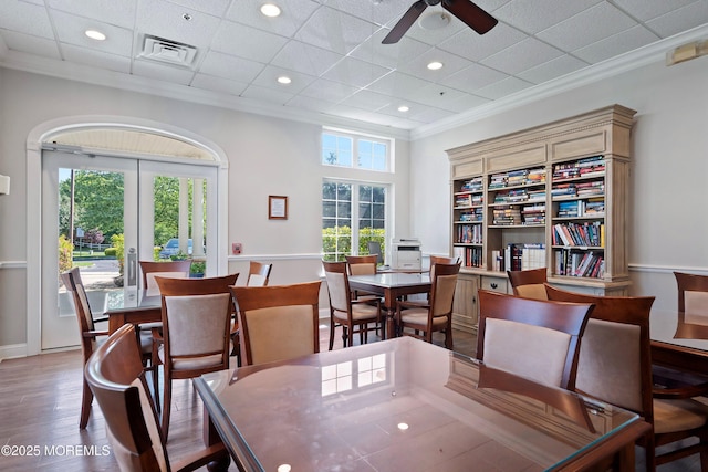 37 Violet Ct, Holmdel, NJ 07733 - dining room featuring crown molding, plenty of natural light, a ceiling fan, wood finished floors, and recessed lighting