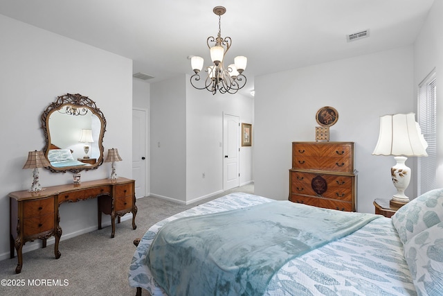 37 Violet Ct, Holmdel, NJ 07733 - bedroom with light colored carpet, a chandelier, and baseboards