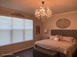18 Lily Pond Ct, Howell, NJ 07731 - bedroom with ornamental molding, a chandelier, baseboards, and wood finished floors