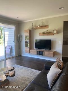 18 Lily Pond Ct, Howell, NJ 07731 - living area with baseboards, crown molding, wood finished floors, and recessed lighting