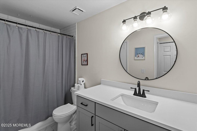 2001 Begonia Ct, Jackson, NJ 08527 - bathroom featuring vanity, toilet, marble look tiles, and a shower with curtain