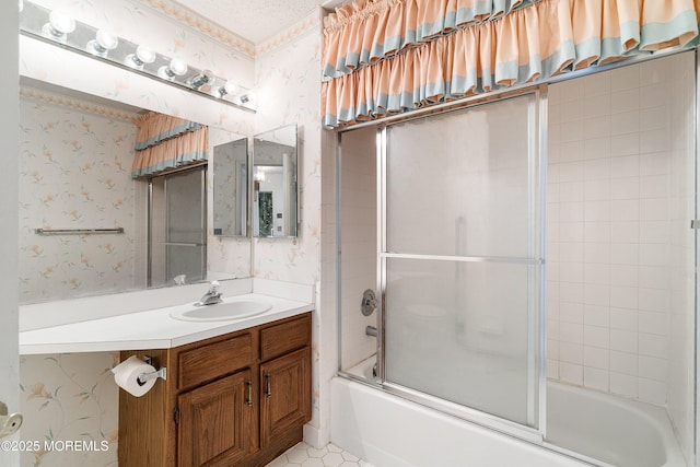 11 Sedgwick Sq, Jackson, NJ 08527 - bathroom with wallpapered walls, vanity, and enclosed tub / shower combo