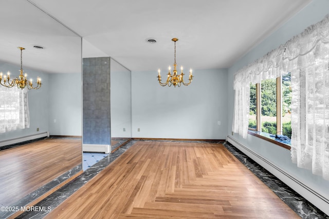 36 Stoney Creek Ln, Colts Neck, NJ 07722 - unfurnished dining area with a chandelier, baseboard heating, and baseboards