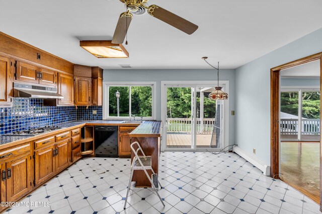 36 Stoney Creek Ln, Colts Neck, NJ 07722 - kitchen featuring dishwasher, gas stovetop, a baseboard radiator, and plenty of natural light