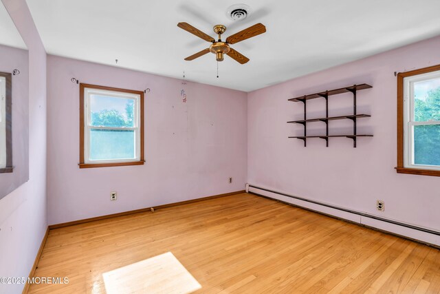 36 Stoney Creek Ln, Colts Neck, NJ 07722 - empty room with baseboard heating, light wood finished floors, a ceiling fan, and baseboards