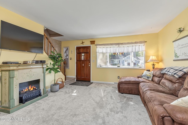 7 Monterey Dr, Hazlet, NJ 07730 - living area with carpet flooring, baseboards, and a tile fireplace