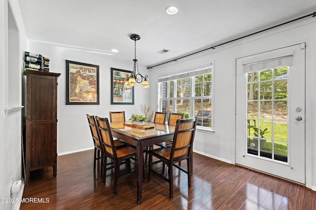 405 Hampton Ct Unit 15-4, Manalapan, NJ 07726 - dining space with dark wood finished floors, a chandelier, baseboards, plenty of natural light, and recessed lighting