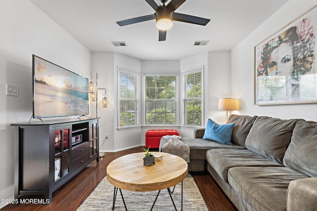 405 Hampton Ct Unit 15-4, Manalapan, NJ 07726 - living area featuring ceiling fan, baseboards, and dark wood-style floors