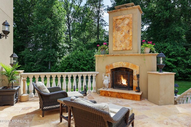 6 Bordens Brook Way, Holmdel, NJ 07733 - view of patio featuring an outdoor stone fireplace