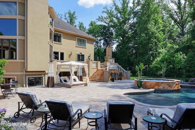 6 Bordens Brook Way, Holmdel, NJ 07733 - view of swimming pool with stairway, a pool with connected hot tub, and a patio