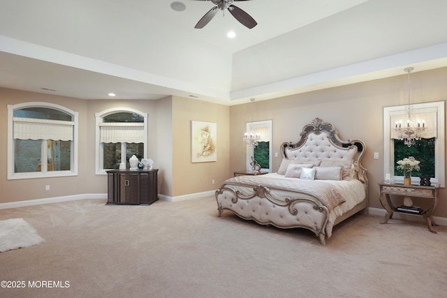 6 Bordens Brook Way, Holmdel, NJ 07733 - bedroom featuring a chandelier, light carpet, baseboards, recessed lighting, and ceiling fan
