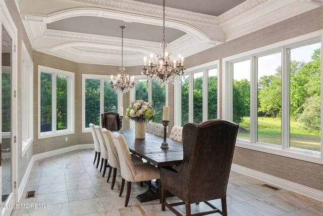 6 Bordens Brook Way, Holmdel, NJ 07733 - dining room with baseboards, healthy amount of natural light, ornamental molding, and a chandelier