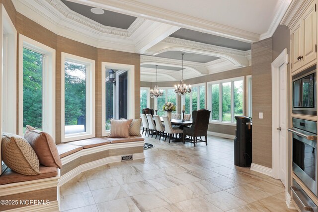 6 Bordens Brook Way, Holmdel, NJ 07733 - sunroom with a chandelier and coffered ceiling
