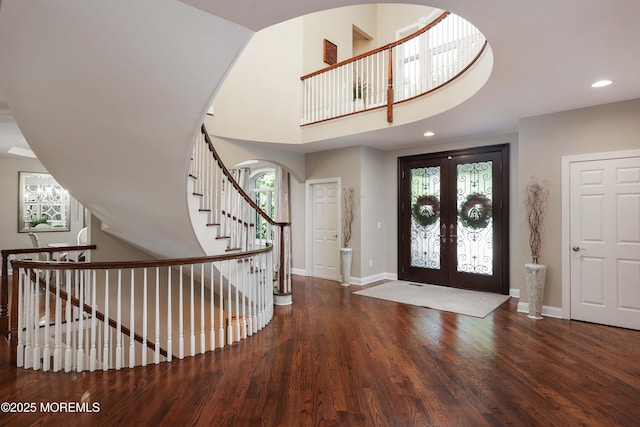 6 Bordens Brook Way, Holmdel, NJ 07733 - entryway featuring french doors, wood finished floors, recessed lighting, baseboards, and arched walkways