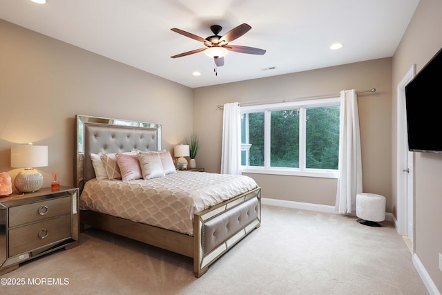 6 Bordens Brook Way, Holmdel, NJ 07733 - bedroom with light colored carpet, recessed lighting, baseboards, and ceiling fan