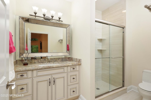 6 Bordens Brook Way, Holmdel, NJ 07733 - full bathroom with toilet, vanity, a shower stall, and baseboards
