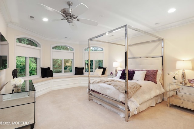 6 Bordens Brook Way, Holmdel, NJ 07733 - bedroom with light colored carpet, ornamental molding, and recessed lighting