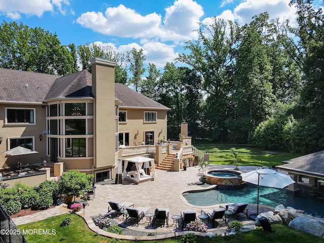 6 Bordens Brook Way, Holmdel, NJ 07733 - swimming pool with an in-ground hot tub, a wooden deck, a patio area, and stairs