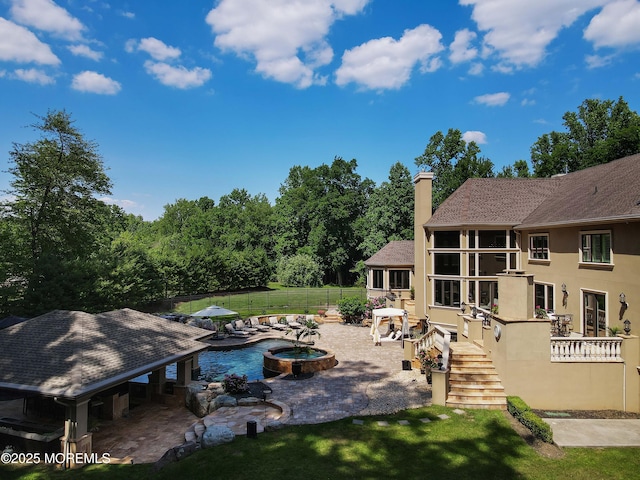 6 Bordens Brook Way, Holmdel, NJ 07733 - view of yard with a patio area, stairway, and an outdoor hot tub