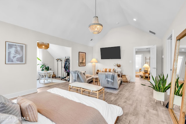 6 Harpoon Dr, Barnegat, NJ 08005 - bedroom with light wood-style floors, high vaulted ceiling, recessed lighting, baseboards, and a spacious closet