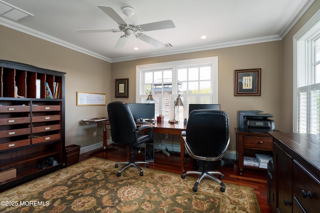 7 Stoney Brook Dr, Millstone, NJ 08510 - office space with wood finished floors, plenty of natural light, baseboards, crown molding, and ceiling fan