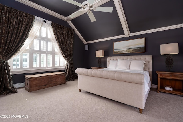 7 Stoney Brook Dr, Millstone, NJ 08510 - bedroom with carpet flooring, vaulted ceiling, crown molding, ceiling fan, and baseboards