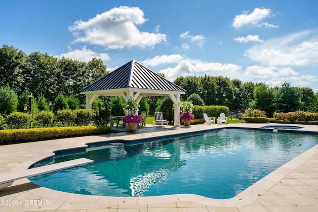 7 Stoney Brook Dr, Millstone, NJ 08510 - view of pool with a gazebo, a patio, a diving board, and a pool with connected hot tub