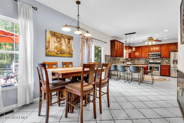 9 Kindling Way, Jackson, NJ 08527 - dining space featuring light tile patterned floors, ceiling fan, and recessed lighting