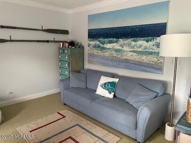 310 Maryland Ave Unit 11B, Point Pleasant Beach, NJ 08742 - living area with ornamental molding, carpet, and baseboards