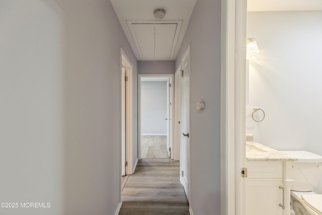 442 Bay Way, Lanoka Harbor, NJ 08734 - hallway with attic access, wood finished floors, and baseboards