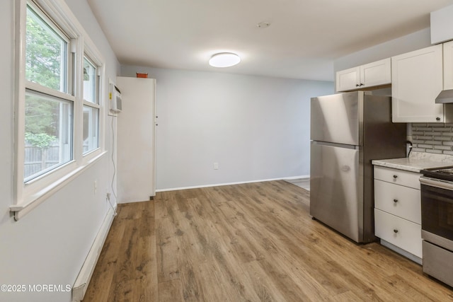 442 Bay Way, Lanoka Harbor, NJ 08734 - kitchen with appliances with stainless steel finishes, white cabinets, light wood-style floors, tasteful backsplash, and baseboards