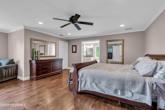 209 Shepard Way, Manalapan, NJ 07726 - bedroom featuring wood finished floors, recessed lighting, ornamental molding, baseboards, and ceiling fan