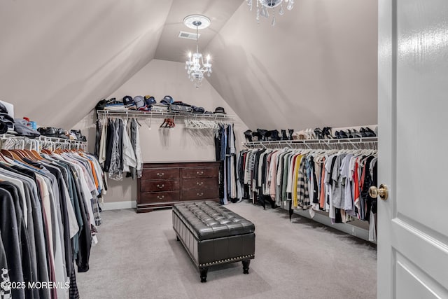 209 Shepard Way, Manalapan, NJ 07726 - walk in closet with carpet floors, vaulted ceiling, and a chandelier