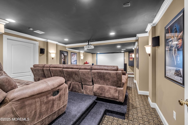 209 Shepard Way, Manalapan, NJ 07726 - home theater room featuring ornamental molding, baseboards, and recessed lighting