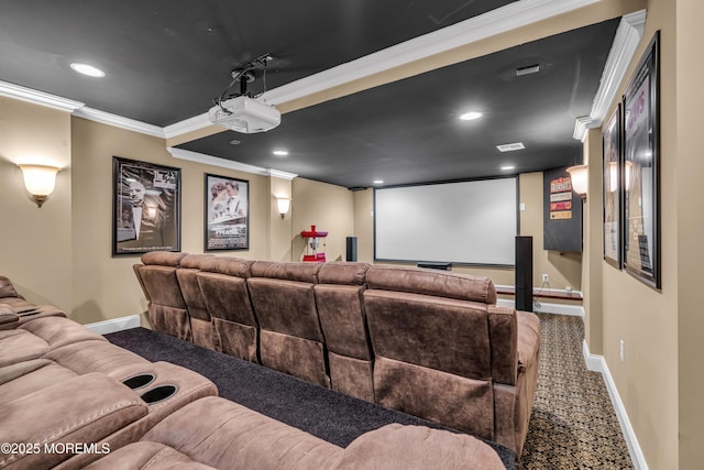 209 Shepard Way, Manalapan, NJ 07726 - cinema room with carpet, baseboards, crown molding, and recessed lighting
