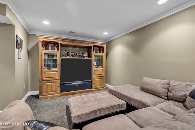 209 Shepard Way, Manalapan, NJ 07726 - carpeted living area featuring baseboards, crown molding, and recessed lighting