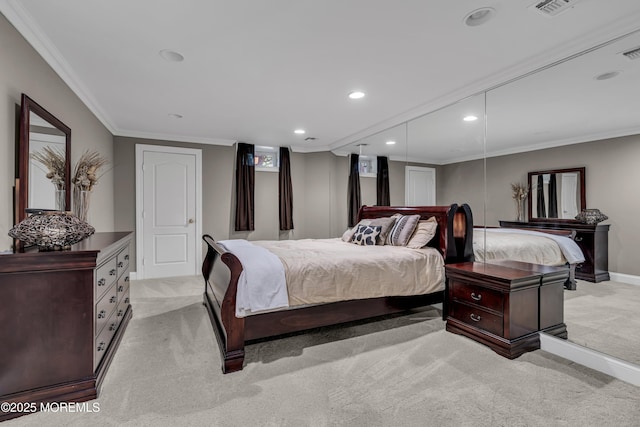 209 Shepard Way, Manalapan, NJ 07726 - bedroom featuring light colored carpet, recessed lighting, crown molding, and baseboards