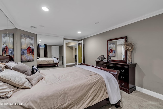 209 Shepard Way, Manalapan, NJ 07726 - bedroom featuring carpet, baseboards, ornamental molding, and recessed lighting