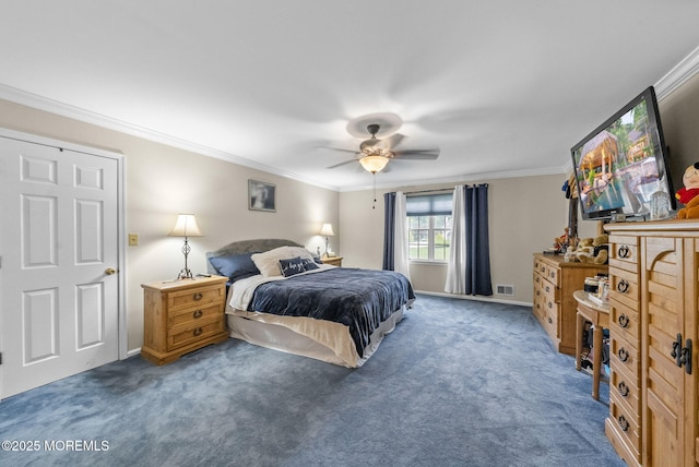 6 Overlook Dr, Jackson, NJ 08527 - bedroom featuring crown molding, carpet, ceiling fan, and baseboards
