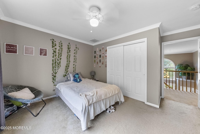 6 Overlook Dr, Jackson, NJ 08527 - bedroom featuring carpet flooring, a closet, baseboards, and crown molding