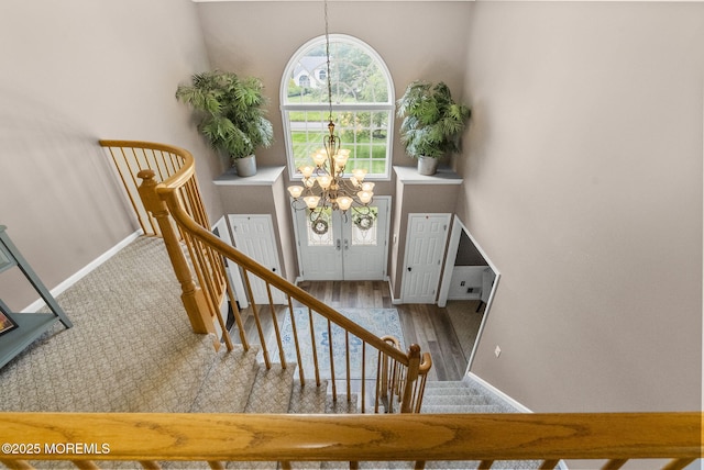 6 Overlook Dr, Jackson, NJ 08527 - stairway with a chandelier, baseboards, and carpet