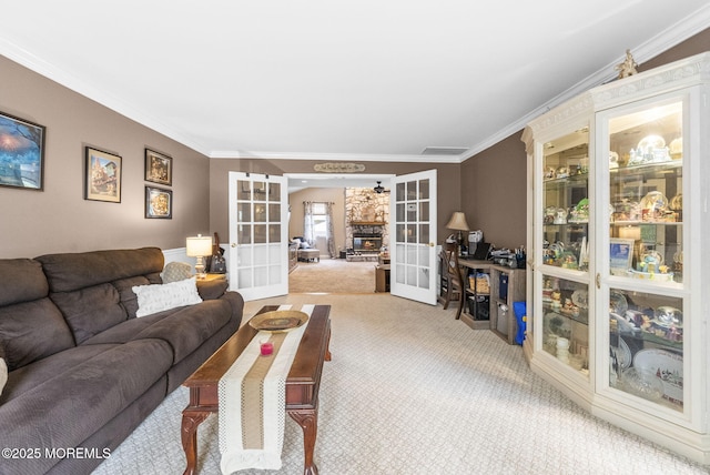 6 Overlook Dr, Jackson, NJ 08527 - living area with french doors, crown molding, carpet, and baseboards