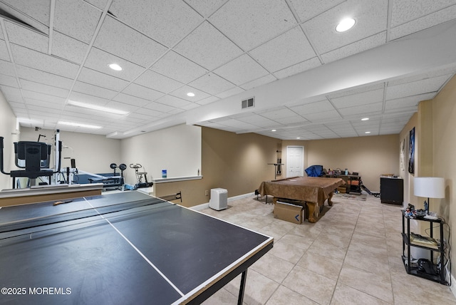 6 Overlook Dr, Jackson, NJ 08527 - rec room featuring billiards, a paneled ceiling, tile patterned floors, recessed lighting, and baseboards